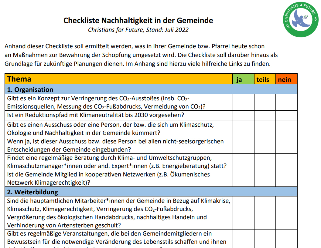 Read more about the article Checkliste Nachhaltigkeit in der Gemeinde