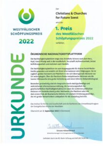 Read more about the article CC4F Soest gewinnen Westfälischen Schöpfungspreis 2022