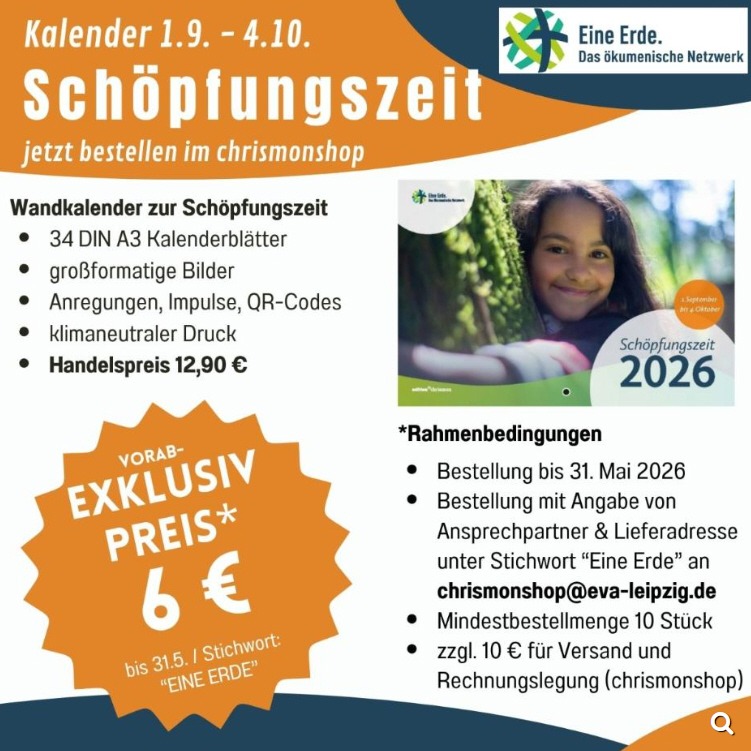 Wandkalender Schöpfungszeit 2026 – bis zum 31. Mai über uns bestellen und Exklusivpreis nutzen